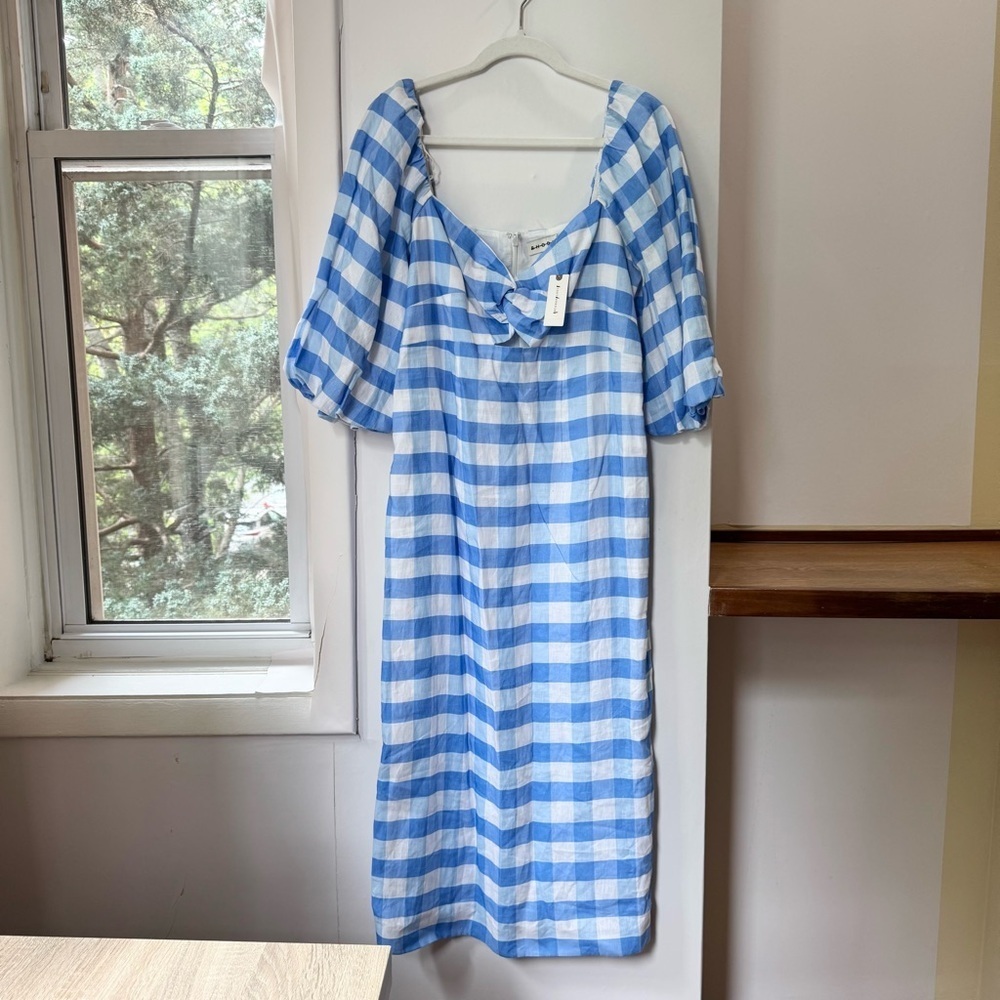 NWT Anthropologie RHODE Noa Linen Midi Dress Blue White - Picture 10 of 14